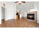 Open-concept area showcasing a modern fireplace and sleek flooring at 6029 Mustang Breeze Trl # 101, Henderson, NV 89011