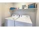 Bright laundry room featuring a white washer and dryer with a shelf for storage and laundry essentials at 6918 Wrightshire St # 24, Las Vegas, NV 89166