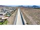 Wide aerial view of a community's homes, landscape, and water canal at 2433 Cingoli St, Henderson, NV 89044