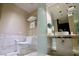Tastefully styled bathroom featuring marble accents, modern fixtures, and ample counter space at 4381 W Flamingo Rd # 3616, Las Vegas, NV 89103