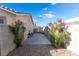 Private backyard features a stone landscape, concrete patio and colorful plants with a perimeter block wall at 6622 Black Oil Dr, Las Vegas, NV 89122