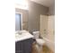Modern bathroom with a single sink, vanity, and shower-tub combination at 7924 Pale Rider St, Las Vegas, NV 89131