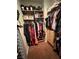 Organized walk-in closet with custom shelves and clothes racks providing optimal storage solutions in a carpeted space at , Henderson, NV 89052