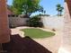 Backyard boasts rock landscaping, decorative turf and a block wall ensuring privacy at 613 Cervantes Dr, Henderson, NV 89014
