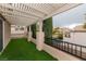 Covered patio with artificial turf, offering shade and a view of the pool and backyard at 852 Colina Alta Pl, Las Vegas, NV 89138