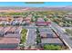 A high angle aerial view shows the location of the home within its street and the surrounding neighborhood at 10025 San Floriano St, Las Vegas, NV 89178