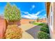 The backyard features low-maintenance desert landscaping, turf, and privacy at 2910 Monate Ct, Henderson, NV 89044