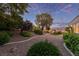 Backyard features well-maintained desert landscaping with a variety of greenery and winding walkways at 10832 Heritage Hills Dr, Las Vegas, NV 89134