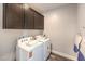 Well-equipped laundry room with overhead cabinets, modern appliances, and ample storage space at 1213 Dre Harbor Pl # Lot 83, North Las Vegas, NV 89084