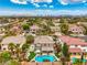 Stunning aerial perspective of a residential area, focusing on a property with a sparkling pool and well-maintained outdoor space at 2959 Azure Bay St, Las Vegas, NV 89117