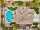 Bird's-eye view of a private backyard featuring a kidney-shaped pool, lush landscaping, and a putting green at 2959 Azure Bay St, Las Vegas, NV 89117