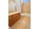 Bathroom with vanity, tile floors, and shower and tub combination at 9319 Bronze River Ave, Las Vegas, NV 89149