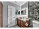 Bathroom boasting marble floors, granite countertops, and a lighted mirror at 2725 S Nellis Blvd # 2052, Las Vegas, NV 89121