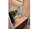 Bathroom vanity features a marble countertop, mirror, decorative plants, and modern fixtures at 369 Stone Fly Rd, North Las Vegas, NV 89032