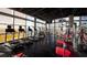 Modern gym with treadmills, weight machines, and floor-to-ceiling windows offering city views at 3722 Las Vegas Blvd # 2709, Las Vegas, NV 89158