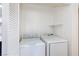 Convenient laundry room with side by side washer and dryer and storage shelving at 3770 Shirebrook Dr # 160, Las Vegas, NV 89115