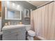 Modern bathroom featuring a vanity with gray cabinets, a sink, and a mirror at 508 Purcell Dr, Las Vegas, NV 89107