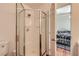 Bathroom featuring modern shower with glass doors at 5401 Bugle Way # 103, Las Vegas, NV 89108