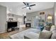 Well-lit living room featuring an electric fireplace, large windows and comfortable seating area at 8501 W University Ave # 1083, Las Vegas, NV 89147