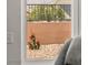 Backyard view through a window showing rock landscaping and a mature cactus at 2069 Colvin Run Dr, Henderson, NV 89052