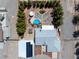 Aerial view of a home features a pool, patio, garden, and a meticulously designed outdoor living space at 3581 Mallard Ave, Pahrump, NV 89048