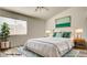 Bright bedroom with crisp white bedding, stylish lamps, and decor accents set on an area rug at 4653 Califa Dr, Las Vegas, NV 89122