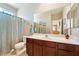 This bathroom features a large counter space and shower at 565 Mazelle Ln, Pahrump, NV 89060