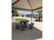 Poolside covered picnic table seating with view of community pool and lounge chairs at 6545 Netherseal Ave, Las Vegas, NV 89139