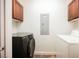 Convenient laundry room with washer, dryer, and storage cabinets at 68 E Serene Ave # 224, Las Vegas, NV 89123
