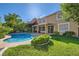 This backyard oasis features a sparkling pool and lush green lawn perfect for relaxation at 10241 Regents Cross Pl, Las Vegas, NV 89144