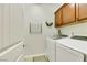 Laundry room complete with washer, dryer and ample storage cabinets at 10697 Acacia Park Pl, Las Vegas, NV 89135