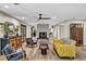 Inviting living room with brick fireplace, ceiling fan, and comfortable seating arrangement at 1601 Eaton Dr, Las Vegas, NV 89102