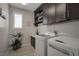 Modern laundry room with front-loading washer/dryer, cabinet storage, and stylish decor at 205 Piedmont Alps St, Henderson, NV 89012