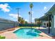 A serene pool area surrounded by lush landscaping and a well-maintained patio area for ultimate outdoor enjoyment at 2180 Palora Ave, Las Vegas, NV 89169