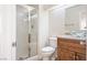 Bathroom with a glass vessel sink, granite countertop, and walk-in shower at 4521 Crimson Leaf Dr, Las Vegas, NV 89130