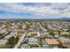 Scenic aerial shot of a residential neighborhood with lush landscaping and homes featuring backyard pools and patios at 6214 Ebony Legends Ave, Las Vegas, NV 89131