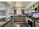 Modern kitchen with stainless steel appliances, sleek cabinetry, and stylish backsplash at 100 Huntly Rd, Las Vegas, NV 89145