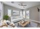 Bright living room with plantation shutters, neutral décor, and comfortable seating at 10048 Copper Edge Rd, Las Vegas, NV 89148