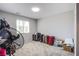 Bonus room is empty, featuring carpet and a window, perfect for use as a home office or playroom at 10590 Dryades Ave, Las Vegas, NV 89166