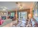 Inviting living room featuring comfortable seating, fireplace, backyard view, and neutral flooring at 2319 Hardin Ridge Dr, Henderson, NV 89052