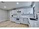 Bright kitchen features white cabinets, subway tile backsplash, and modern countertops at 1013 Cunningham Dr, Las Vegas, NV 89106