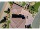 Expansive aerial view of a backyard oasis with pool, lush landscaping and tile roof at 1182 Thomas Bay Cir, Logandale, NV 89021