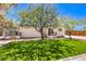 The backyard has a small grassy area and two patio decks, all complemented by mature trees and a sturdy fence at 1731 Sherwin Ln, Las Vegas, NV 89156