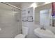Cozy bathroom featuring a vanity, toilet, mirror and shower, designed for functionality and comfort at 3630 N Pecos Rd, Las Vegas, NV 89115