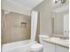 Bathroom featuring a shower, a bathtub with tile surround, a toilet, and a sink with vanity at 433 Sellers Pl, Henderson, NV 89011