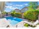 Backyard pool with lounge chairs surrounded by green foliage on a sunny day at 4524 Stardusk Falls Ave, North Las Vegas, NV 89084