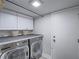 Functional laundry room with modern washer and dryer, cabinets, and countertop at 5452 Big Sky Ln, Las Vegas, NV 89149