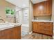 Bathroom featuring a combination bathtub and shower, updated vanity and cabinets for ample storage at 639 I Ave, Boulder City, NV 89005