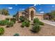Well-maintained front yard with desert landscaping, shrubs, and a classic single-story home in the background at 8266 Lincoln Valley St, Las Vegas, NV 89123