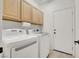The laundry room offers front loading washer and dryer and wooden cabinets at 10805 Hollow Creek Ln, Las Vegas, NV 89144